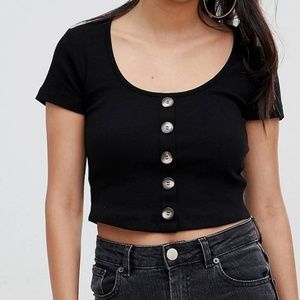 ASOS Cropped Scoop Neck Top w/ Buttons